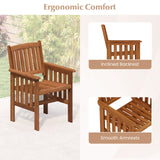 Patio Chairs Set of 2 Outdoor Solid Wood Chairs with Slatted Seat and Inclined Backrest
