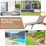 Patio Heavy-Duty Adjustable Chaise Lounge Chair with Canopy Cup holder and Wheels-Brown