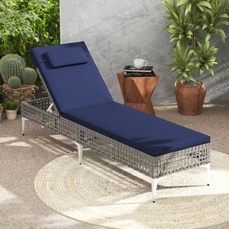 Tumbona doble de patio con respaldo y reposacabezas ajustables en 6 niveles para piscina - Azul marino
