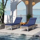 Tumbona doble de patio con respaldo y reposacabezas ajustables en 6 niveles para piscina - Azul marino
