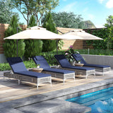 Tumbona doble de patio con respaldo y reposacabezas ajustables en 6 niveles para piscina - Azul marino