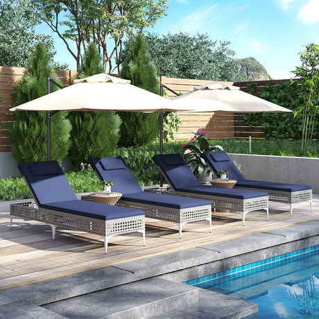 Tumbona doble de patio con respaldo y reposacabezas ajustables en 6 niveles para piscina - Azul marino