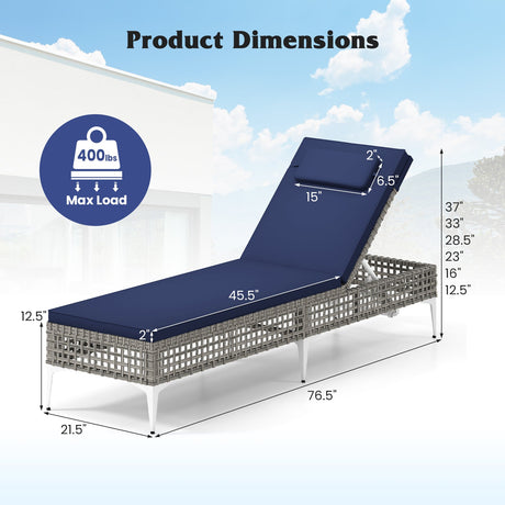 Tumbona doble de patio con respaldo y reposacabezas ajustables en 6 niveles para piscina - Azul marino