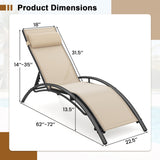 Patio Chaise Lounges Set of 2 Outdoor Recliner with 5-Position Backrest