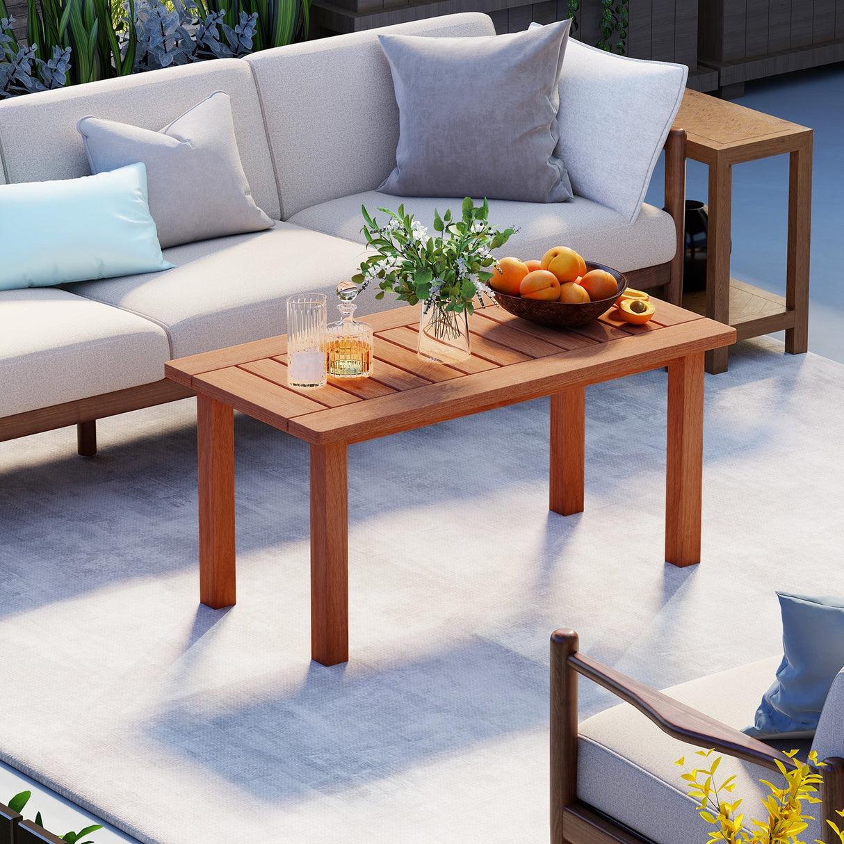 Mesa de centro para patio con tablero de listones para terraza o piscina