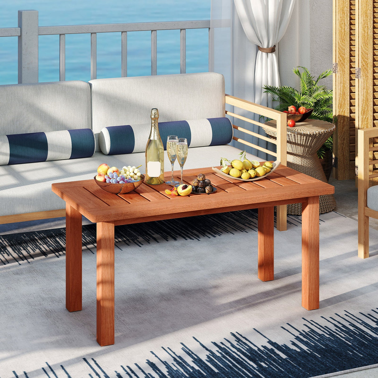 Mesa de centro para patio con tablero de listones para terraza o piscina