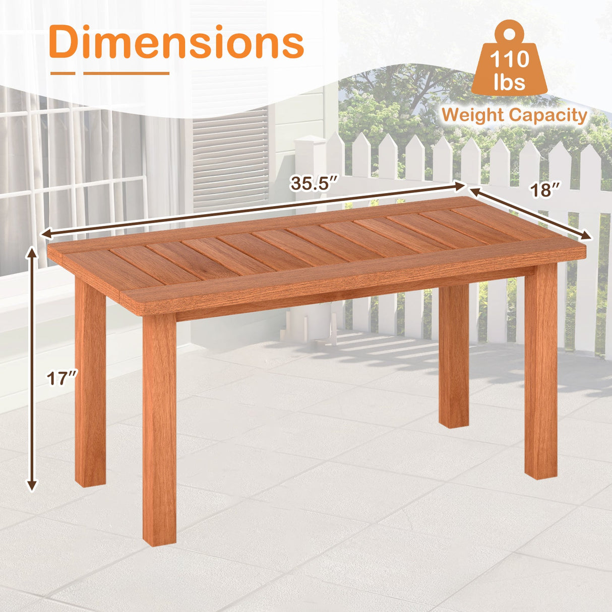 Mesa de centro para patio con tablero de listones para terraza o piscina