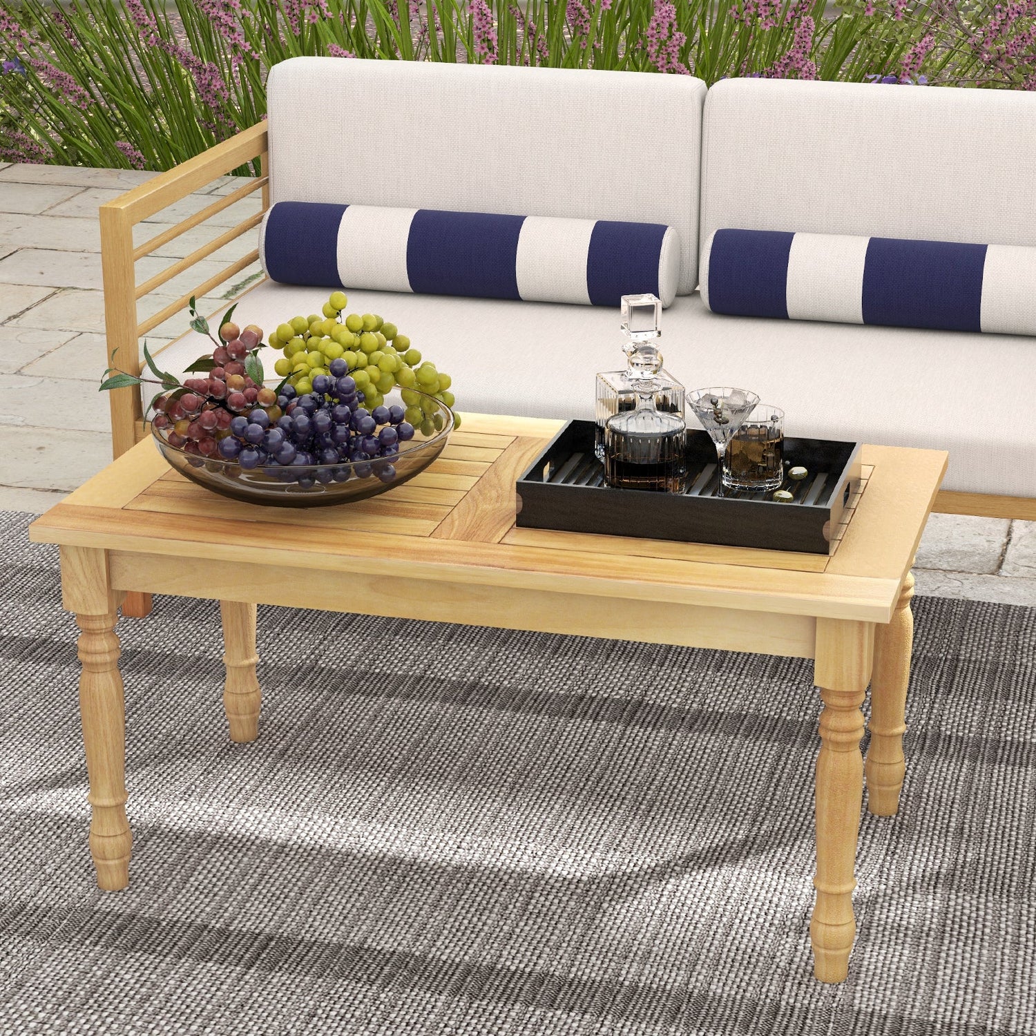 Mesa de centro para patio con estructura de madera de teca maciza y tablero de listones