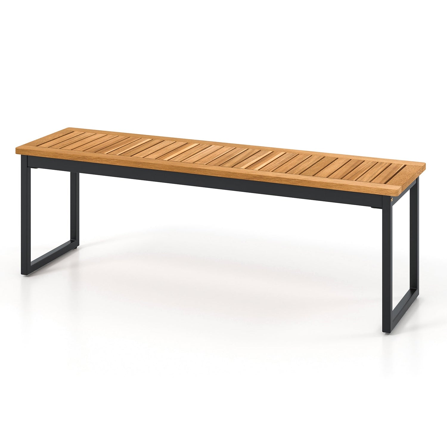 Banco de comedor sin respaldo para patio con asiento de listones y patas de metal