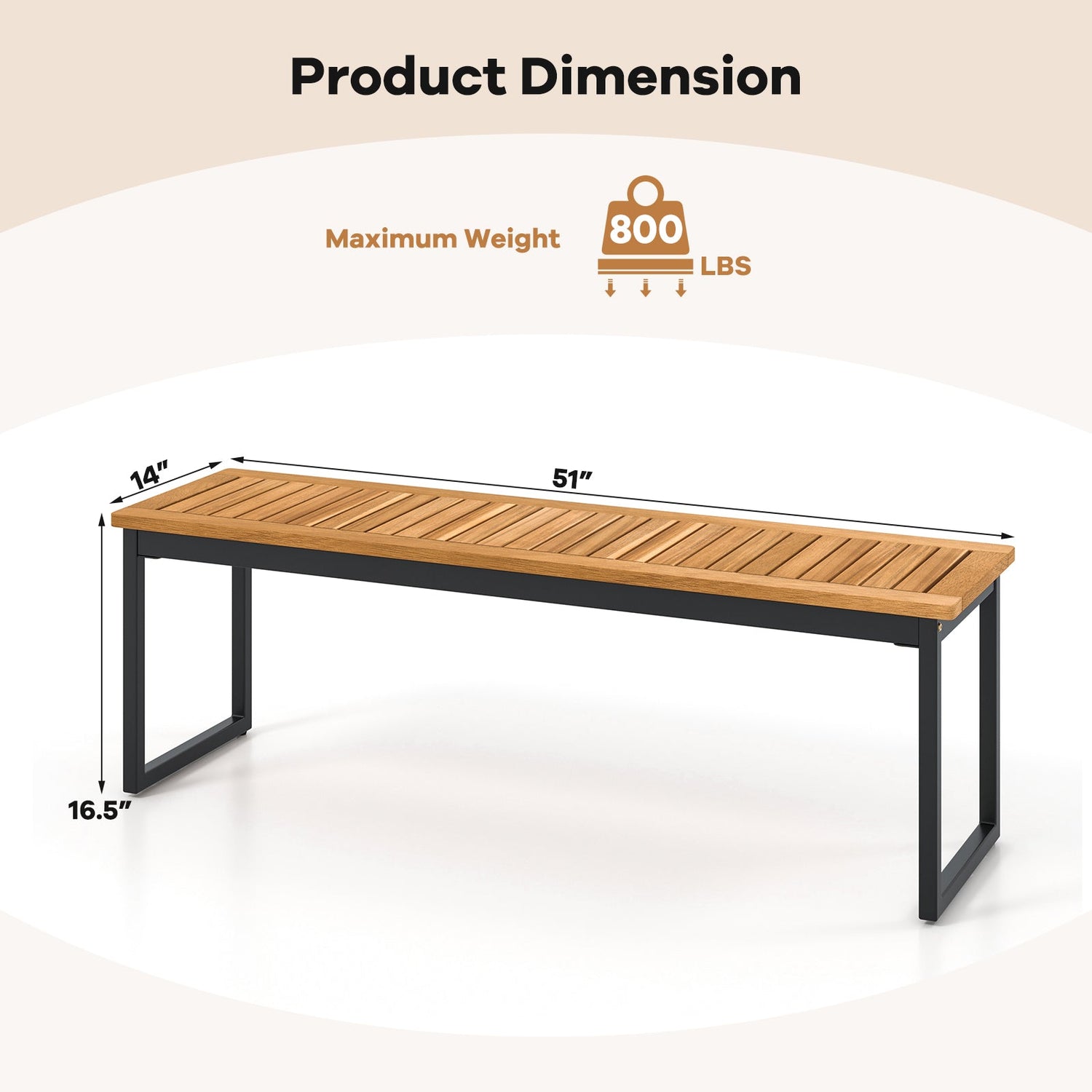 Banco de comedor sin respaldo para patio con asiento de listones y patas de metal