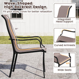 Juego de 2 sillas de comedor para patio con asiento ancho y estructura de metal resistente - Marrón