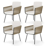 Juego de 4 sillas de comedor para patio, bistró, sillas de ratán bien tejidas - Blancas