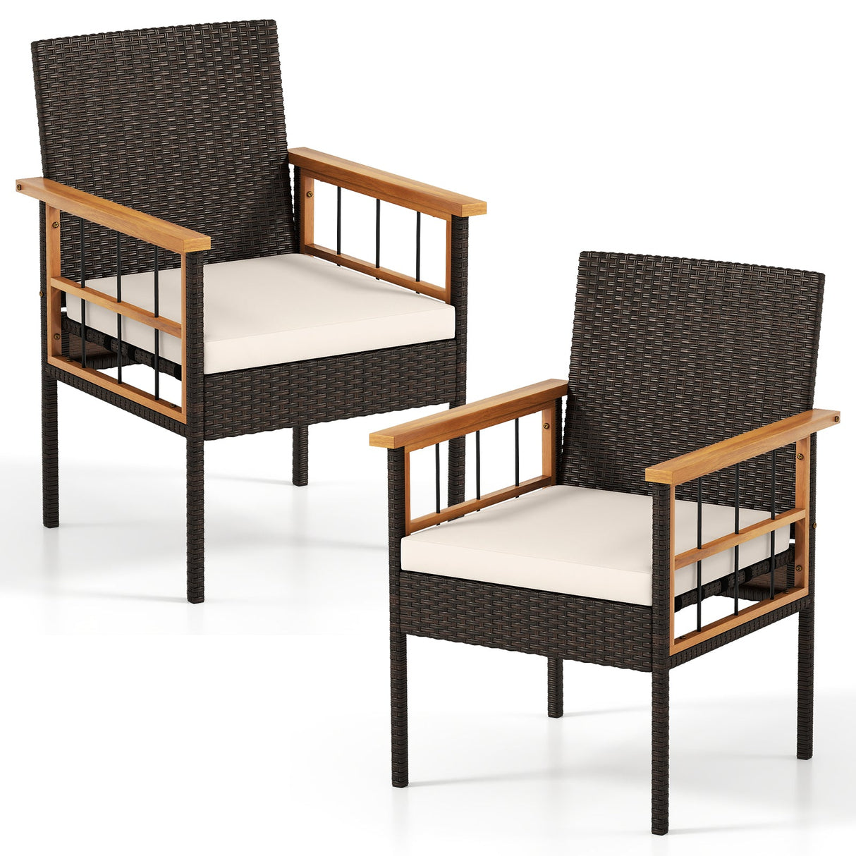 Juego de 2 sillas de comedor para patio con cojines suaves - Blancas