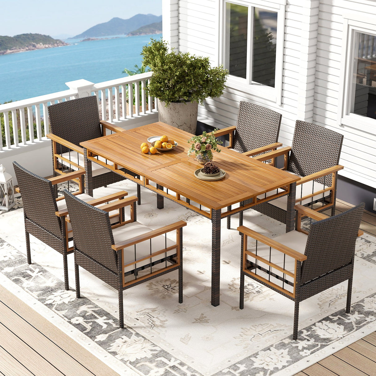 Juego de 2 sillas de comedor para patio con cojines suaves - Blancas