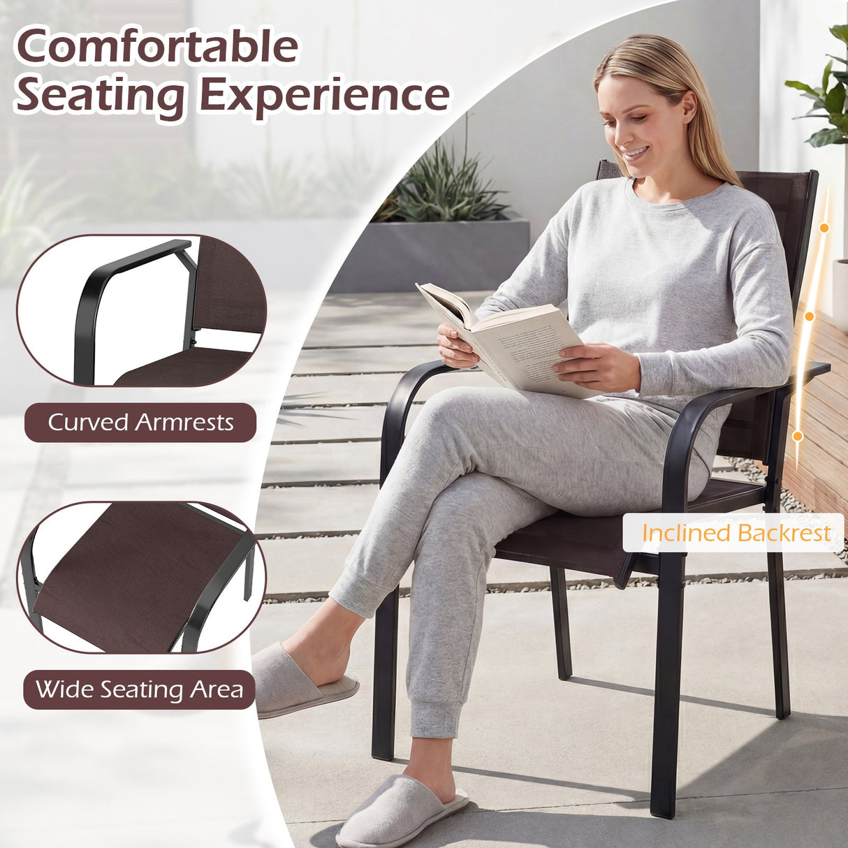 Juego de 2/4/6 sillas de comedor apilables para patio/exteriores