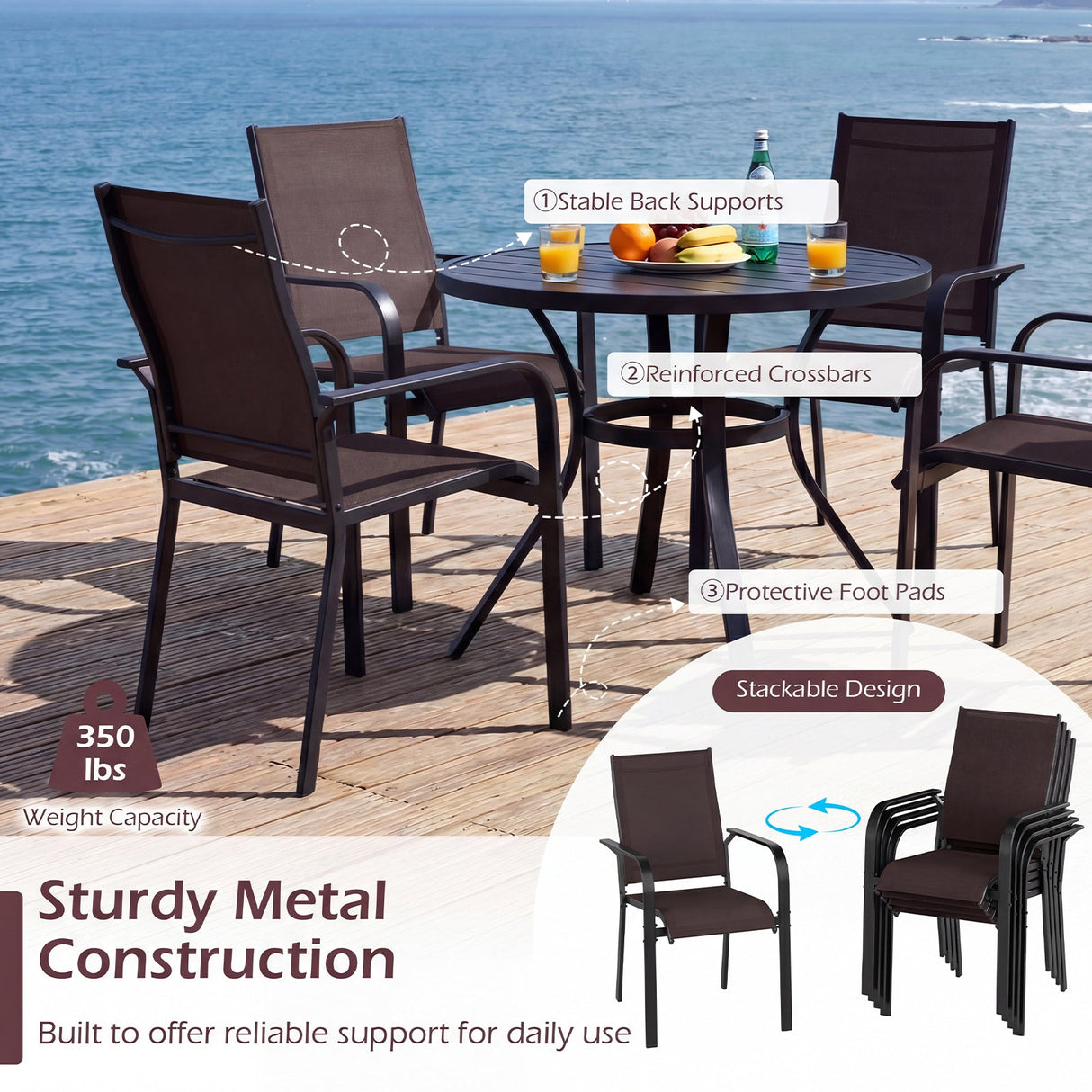 Juego de 2/4/6 sillas de comedor apilables para patio/exteriores