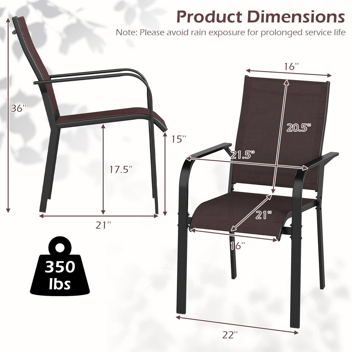 Juego de 2/4/6 sillas de comedor apilables para patio/exteriores