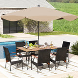 Juego de comedor de patio de 7 piezas con sillones de ratán, cojines suaves, agujero para sombrilla de 5 cm