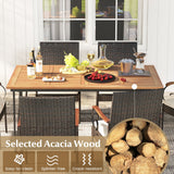 Juego de comedor de patio de 7 piezas con sillones de ratán, cojines suaves, agujero para sombrilla de 5 cm