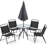 6 Pieces Patio Dining Set Folding Chairs Glass Table Tilt Umbrella for Garden