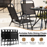 6 Pieces Patio Dining Set Folding Chairs Glass Table Tilt Umbrella for Garden