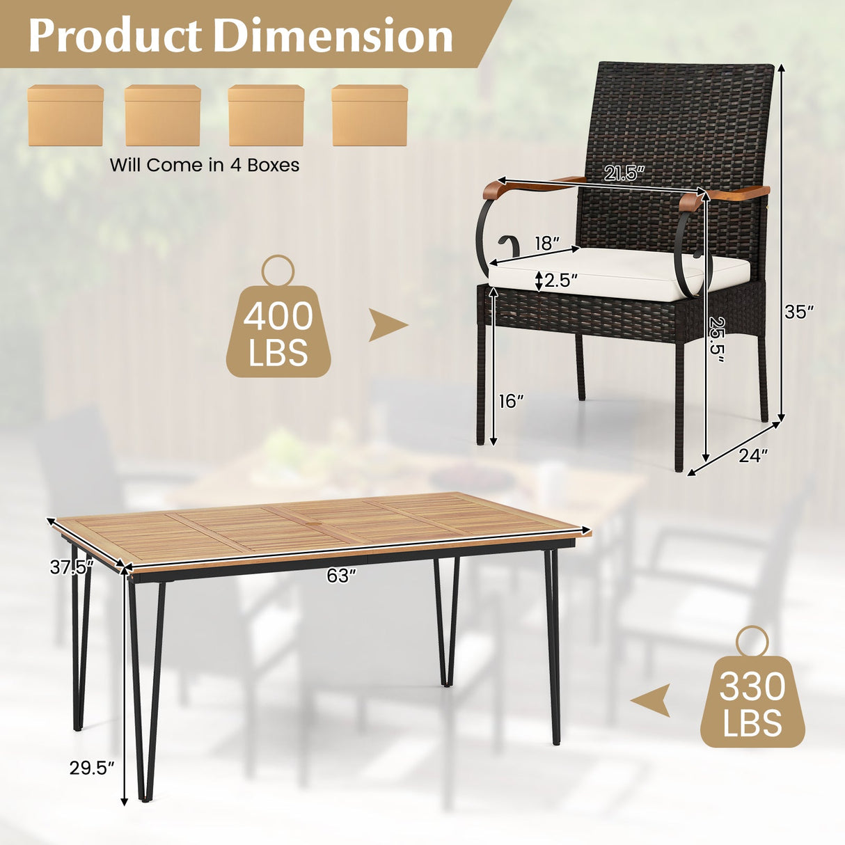 Juego de comedor de patio de 7 piezas con sillones de ratán, cojines suaves, agujero para sombrilla de 5 cm