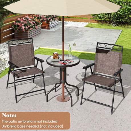 Juego de Muebles de Comedor Bistro para Exteriores de 3 Piezas con Agujero para Sombrilla de 1.57 Pulgadas