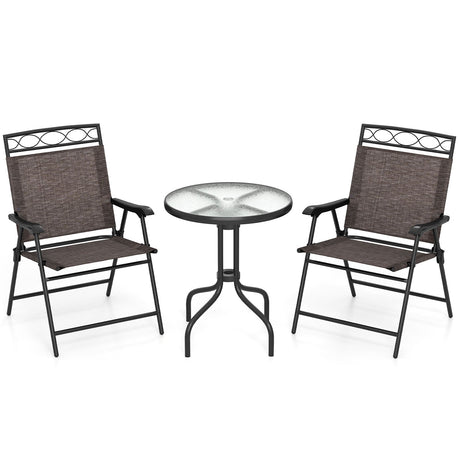 Juego de Muebles de Comedor Bistro para Exteriores de 3 Piezas con Agujero para Sombrilla de 1.57 Pulgadas
