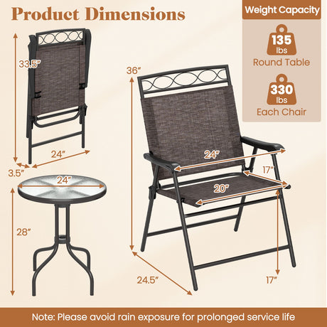 Juego de Muebles de Comedor Bistro para Exteriores de 3 Piezas con Agujero para Sombrilla de 1.57 Pulgadas