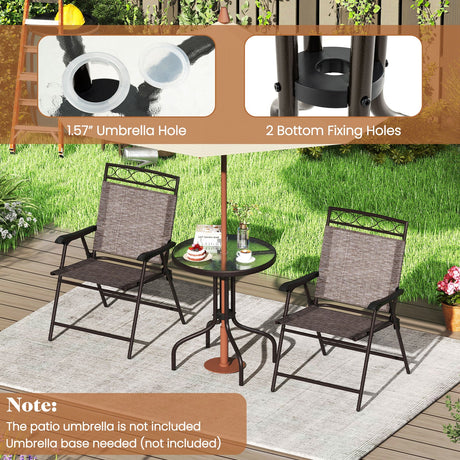 Juego de Muebles de Comedor Bistro para Exteriores de 3 Piezas con Agujero para Sombrilla de 1.57 Pulgadas