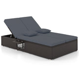 Tumbona doble de patio con cojines y bandejas laterales plegables