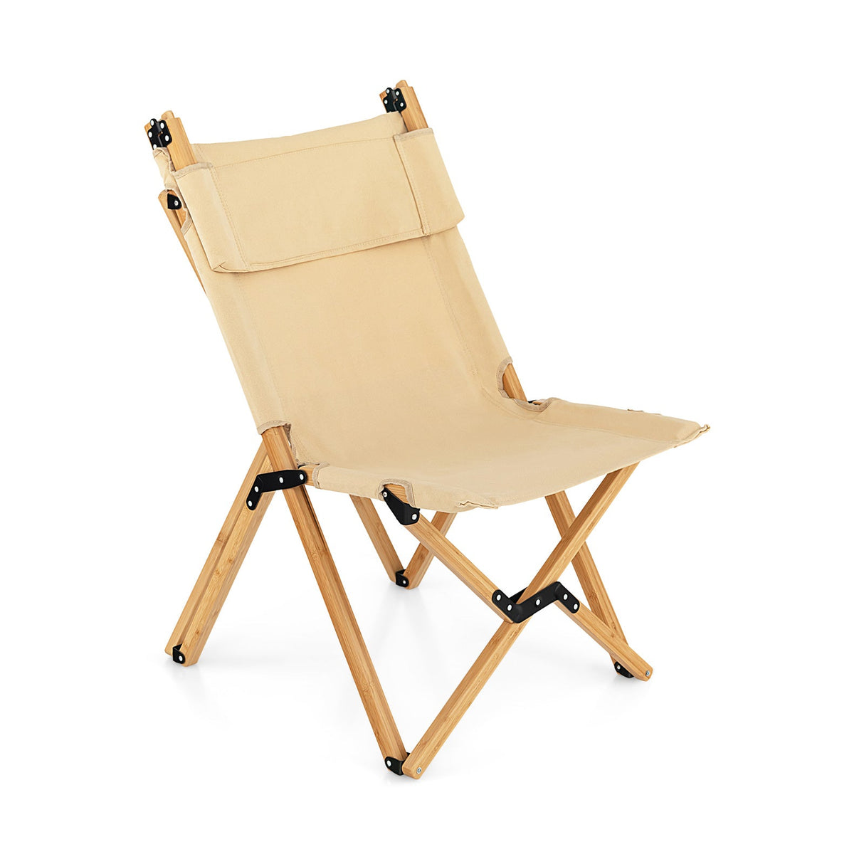 Silla de camping plegable de bambú con respaldo ajustable de 2 niveles - Natural