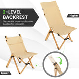 Silla de camping plegable de bambú con respaldo ajustable de 2 niveles - Natural