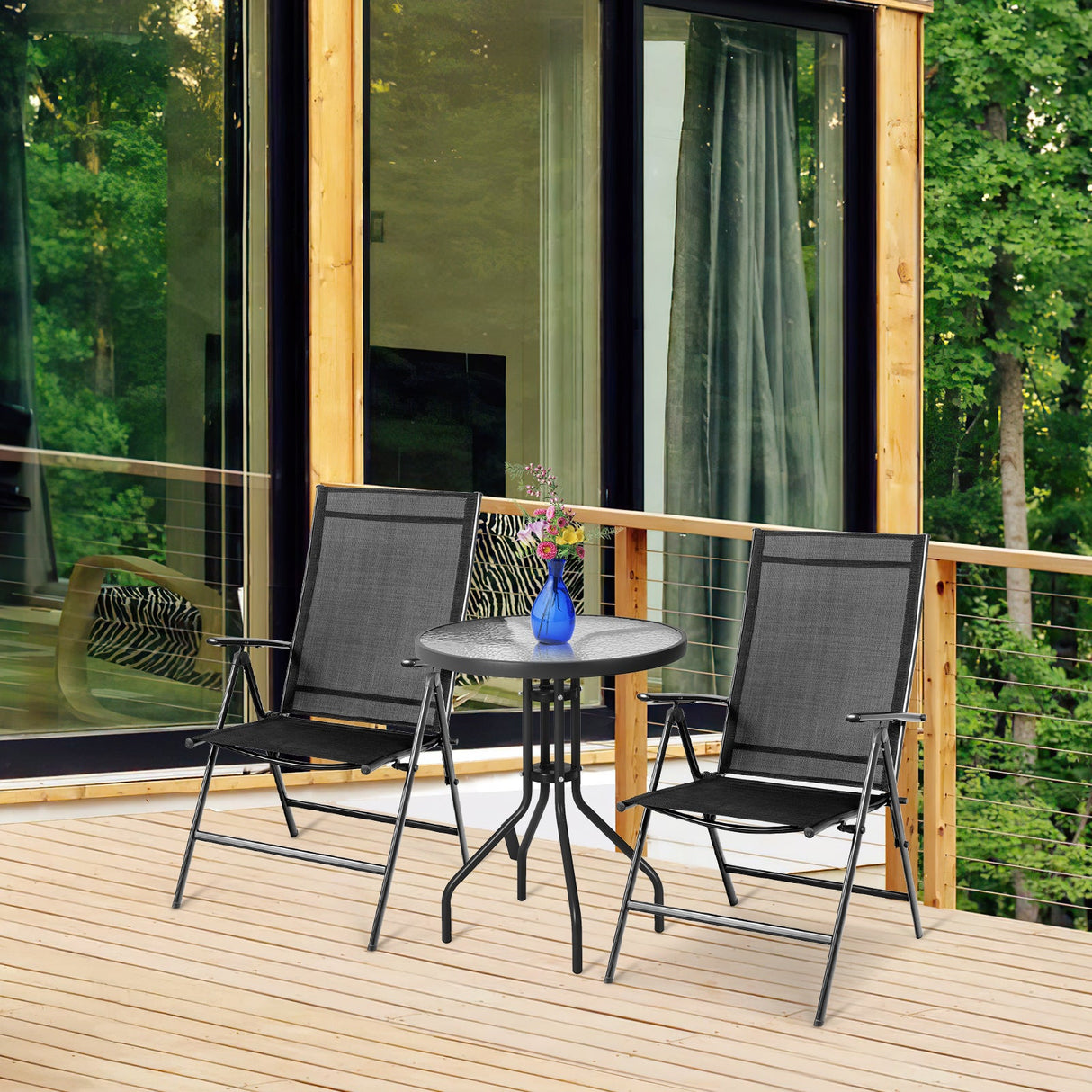 Juego de 2 sillones reclinables plegables ajustables portátiles para patio - Negro