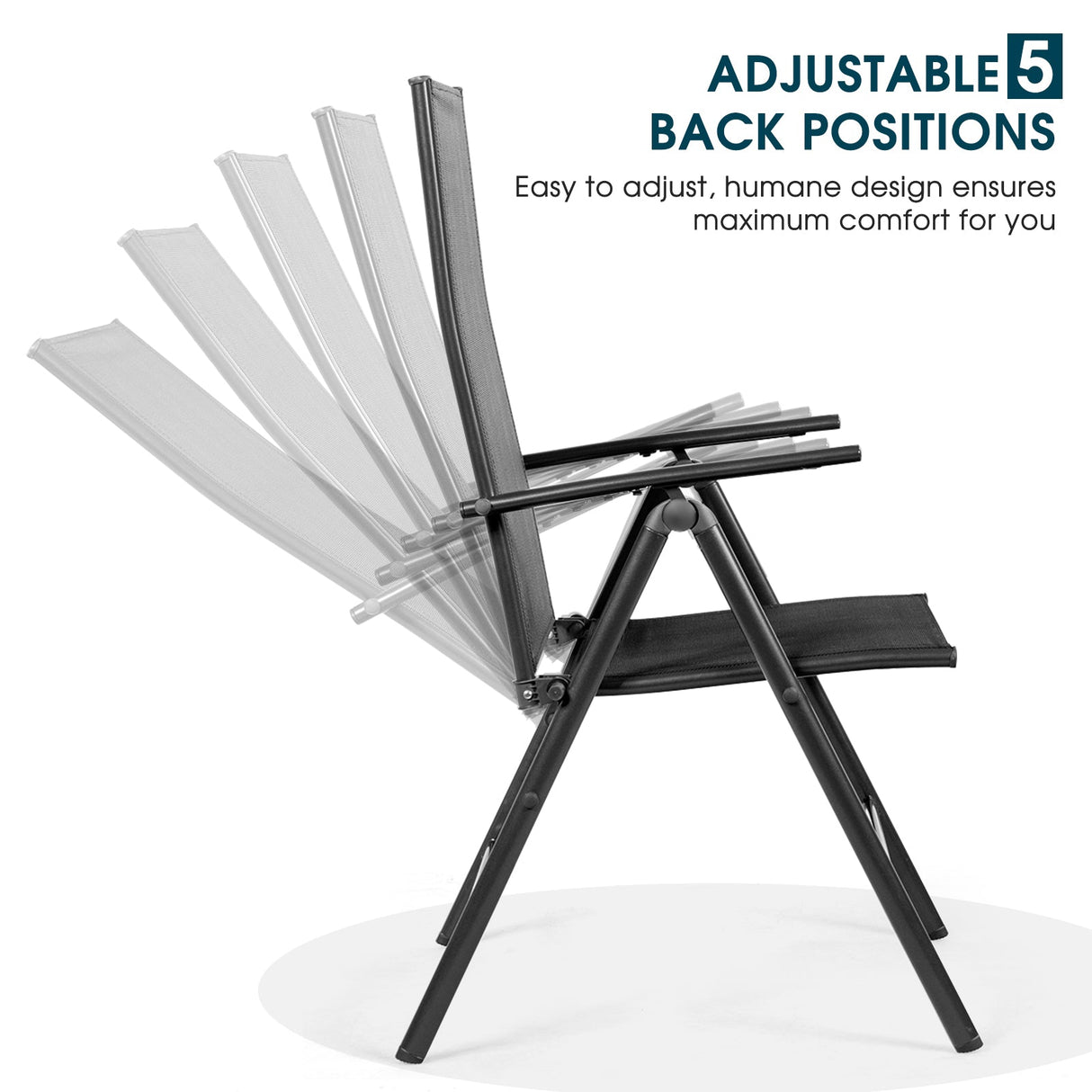 Juego de 2 sillones reclinables plegables ajustables portátiles para patio - Negro