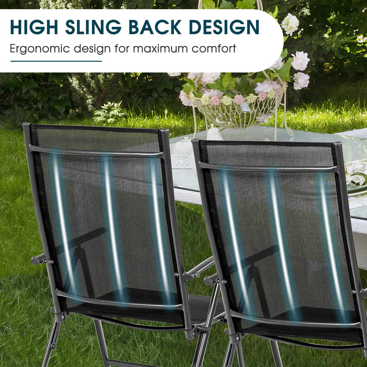 Juego de 2 sillones reclinables plegables ajustables portátiles para patio - Negro