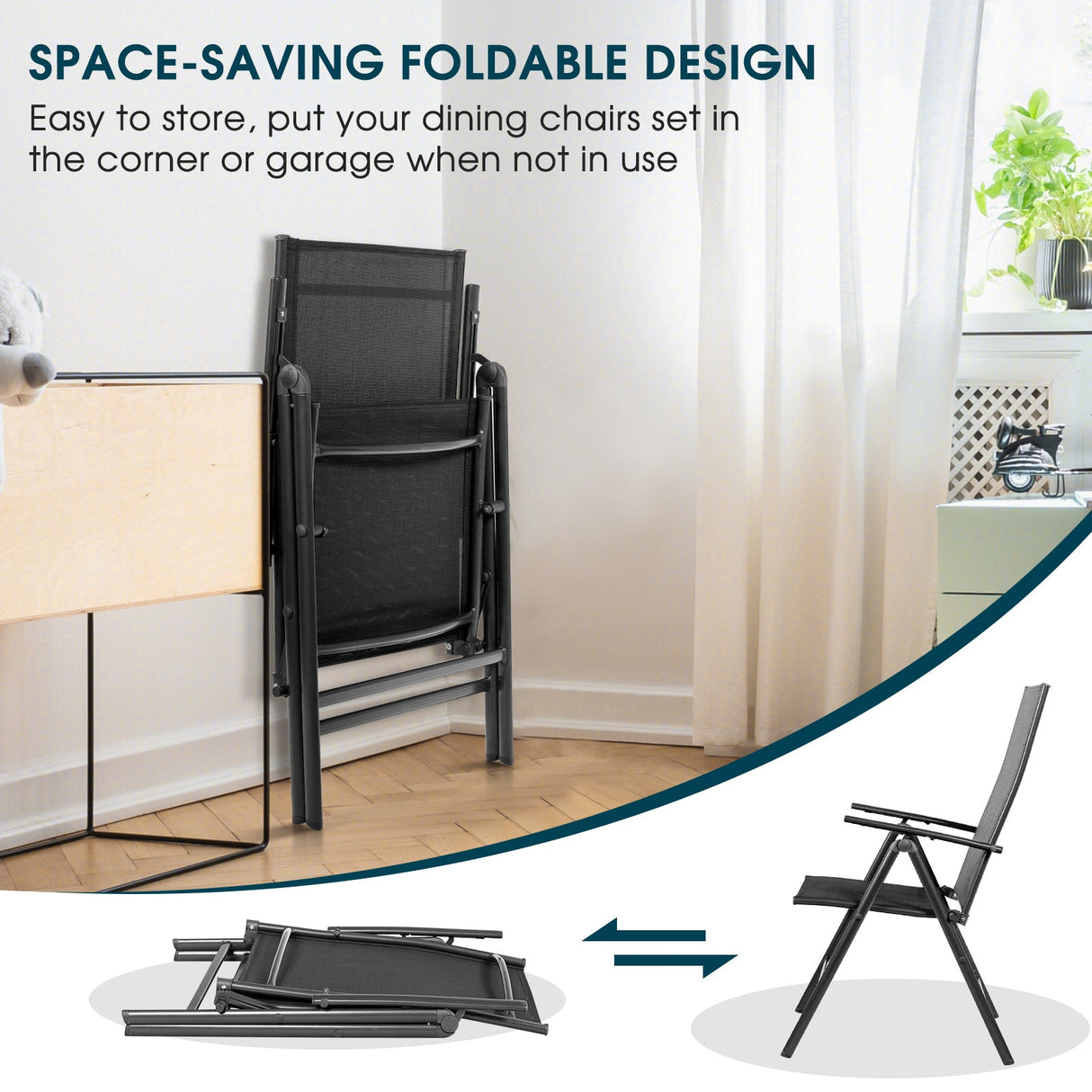 Juego de 2 sillones reclinables plegables ajustables portátiles para patio - Negro