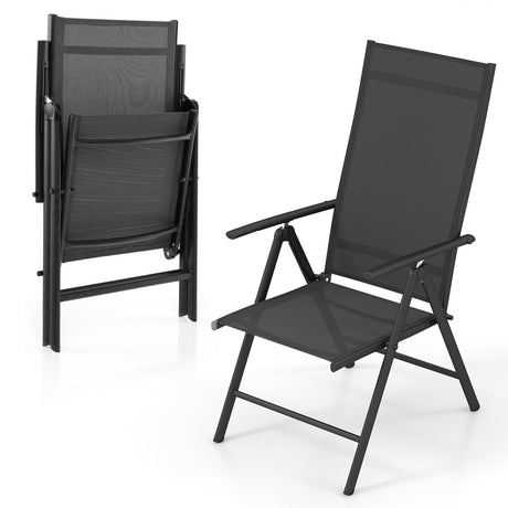1 Silla de Comedor Plegable para Patio con Respaldo Ajustable de 7 Niveles