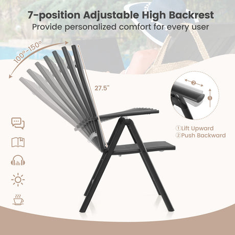 1 Silla de Comedor Plegable para Patio con Respaldo Ajustable de 7 Niveles