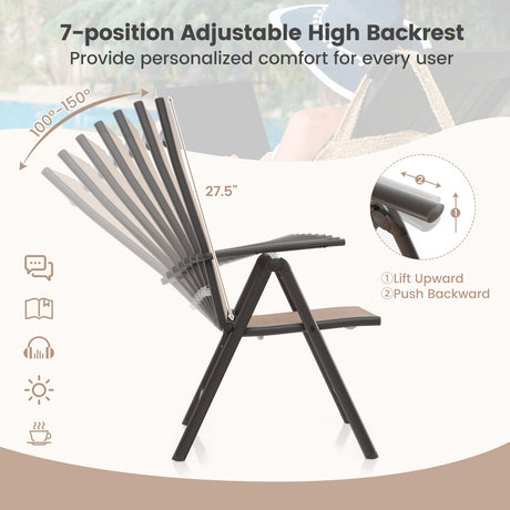1 Silla de Comedor Plegable para Patio con Respaldo Ajustable de 7 Niveles