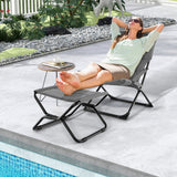 Sillón plegable de patio con reposapiés otomano y cojín extraíble - Gris
