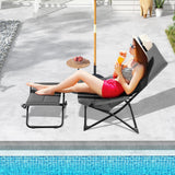 Sillón plegable de patio con reposapiés otomano y cojín extraíble - Gris