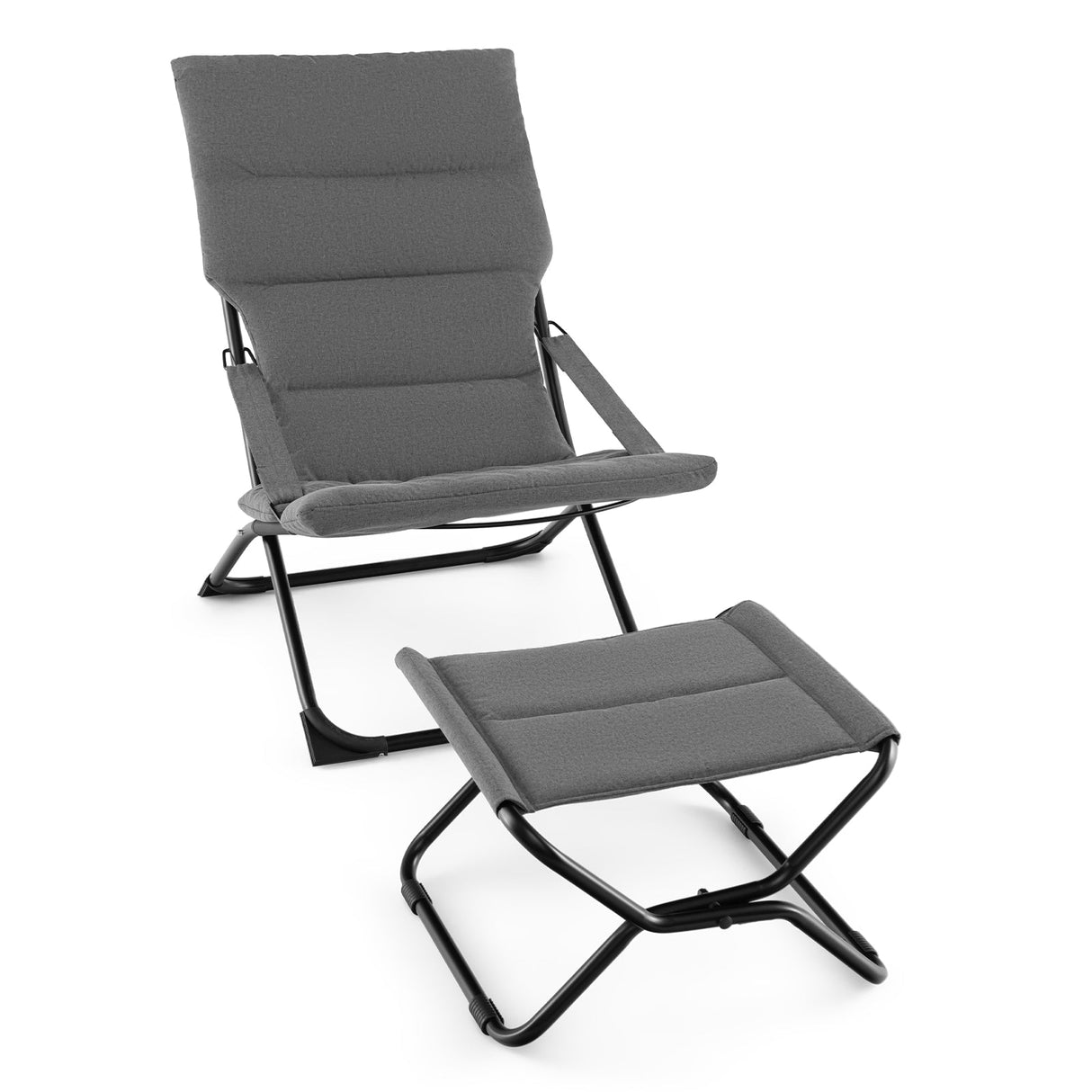 Sillón plegable de patio con reposapiés otomano y cojín extraíble - Gris