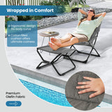 Sillón plegable de patio con reposapiés otomano y cojín extraíble - Gris