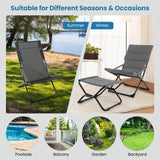 Sillón plegable de patio con reposapiés otomano y cojín extraíble - Gris