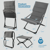 Sillón plegable de patio con reposapiés otomano y cojín extraíble - Gris