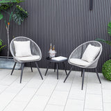 Juego de muebles de patio de 3 piezas con cojines de asiento y respaldo - Gris