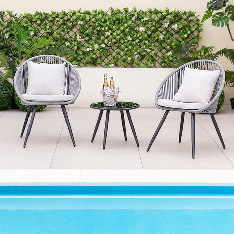 Juego de muebles de patio de 3 piezas con cojines de asiento y respaldo - Gris