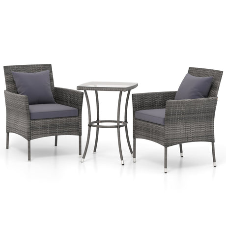 Juego de muebles de patio de 3 piezas con sillas de patio acolchadas y mesa de centro de vidrio templado