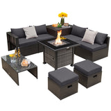 Juego de muebles de patio de 9 piezas para exteriores con mesa de fogata de propano de 50 000 BTU
